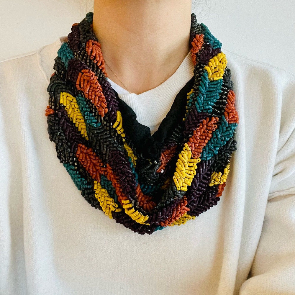 Handmade beaded Multicolor Scarf necklace ROARKE New York